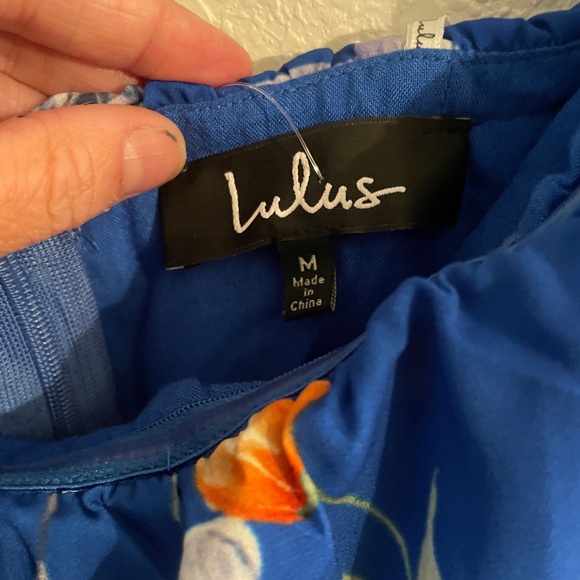 Lulus Waimea Royal Blue Floral Print Off-the-Shoulder Romper size medium - Picture 3 of 7